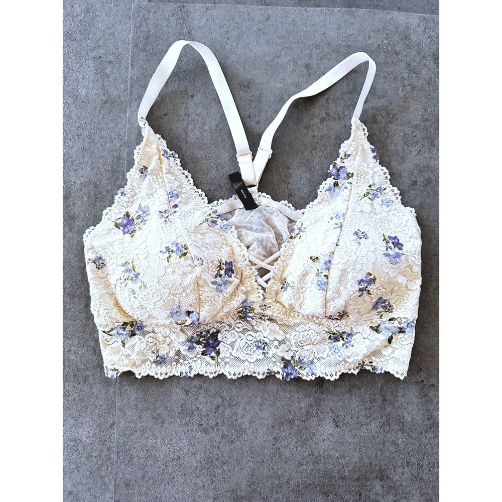 Torrid Floral Lace Bralette Plus Size 0 L XL Cream Blue Purple Strappy V-Neck